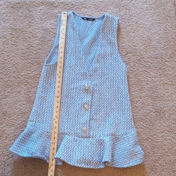 Zara Tweed Pinafore Chic Blue Sleeveless Dress with Peplum Hem - Picture 8 of 9